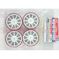 Medium-Narrow 10-Spoke Wheels (White & Red Rims/±0) 4PCS. [TAMIYA 84251]