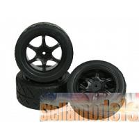 WH-07/BL 6 Spoke Tyre Set - Black Color for 1/12 Tamiya GT-01