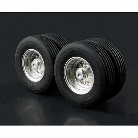 Wheel and Tires Set (Black Center Caps) for Low Loader Trailers (W-2020) [LESU] 1