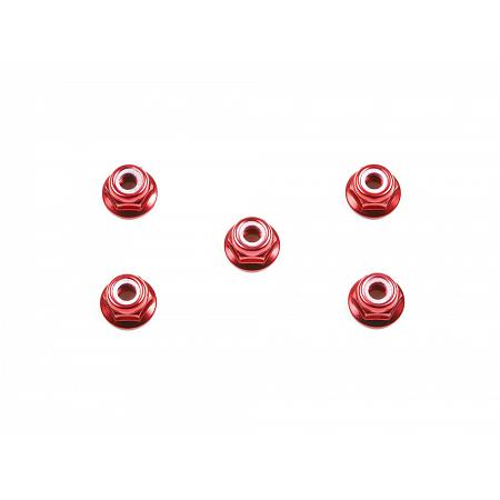 4mm Anodized Alum Flange Lock Nuts (Red, 5 pcs.) [TAMIYA] 1