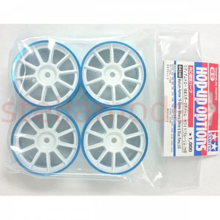 Medium-Narrow 10-Spoke Wheels (White & Blue Rims/±0) 4PCS. [TAMIYA 84248] 1